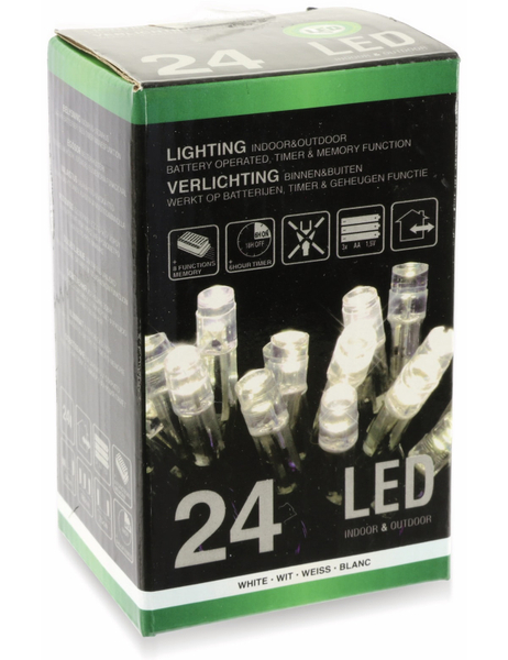LED-Lichterkette, 24 LEDs, kaltweiß, Batteriebetrieb, IP44, Timer - Produktbild 3