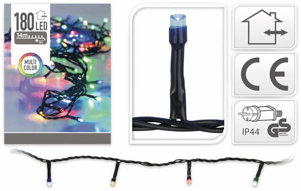 LED-Lichterkette, 180 LEDs, bunt, 230V~, IP44, Innen/Außen - Produktbild 4
