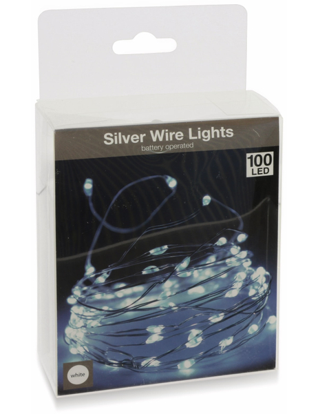 LED-Lichterkette, Silberdraht, 100 LEDs, kaltweiß, Batteriebetrieb - Produktbild 4