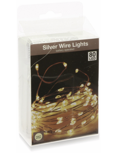 LED-Lichterkette, Silberdraht, 80 LEDs, warmweiß, Batteriebetrieb - Produktbild 4