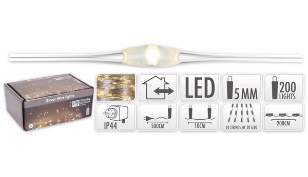 LED-Lichterkette, warmweiß, 200 LEDs, halbtransparent, 230V~, Innen/Außen - Produktbild 4