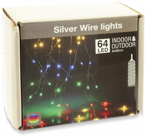 LED-Lichterkette, Silberdraht, 64 LEDs, bunt, 230V~, Innen/Außen - Produktbild 2