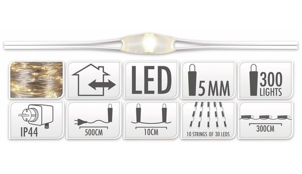 LED-Lichterkette, warmweiß, 300 LEDs, halbtransparent, 230V~, Innen/Außen - Produktbild 4