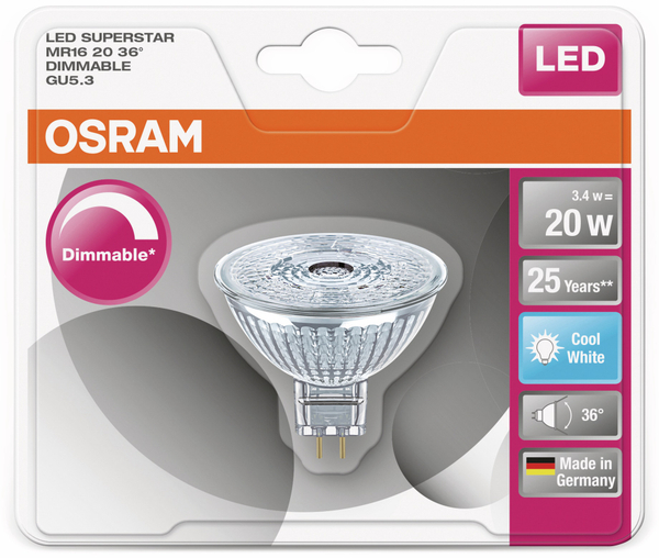Osram LED-Reflektorlampe SUPERSTAR, GU5.3, EEK: A+, 3,4 W, 230 lm, 4000 K - Produktbild 3