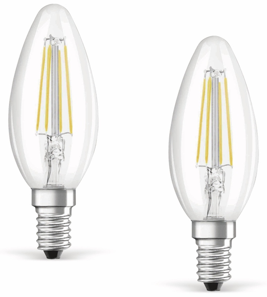 LED-Lampe BASE CLASSIC B, E14, EEK: A++, 4 W, 470 lm, 2700 K, B40, 2 Stück