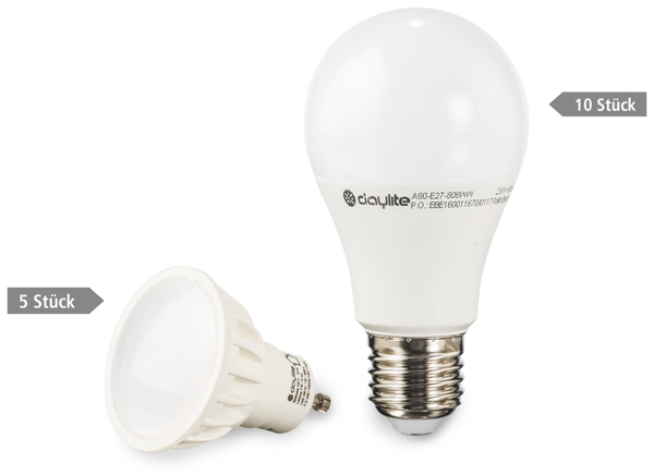 Daylite 15er LED-Lampen-Set EEK: A+, 10x A60-E27-806WW + 5x GU10-M390WW