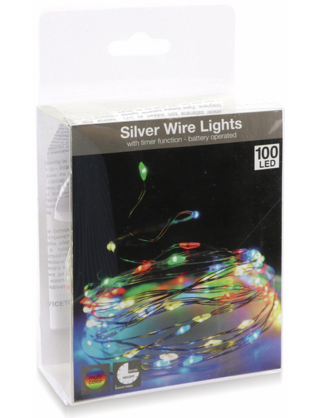 LED-Lichterkette, Silberdraht, 100 LEDs, bunt, Batteriebetrieb, Timer - Produktbild 4