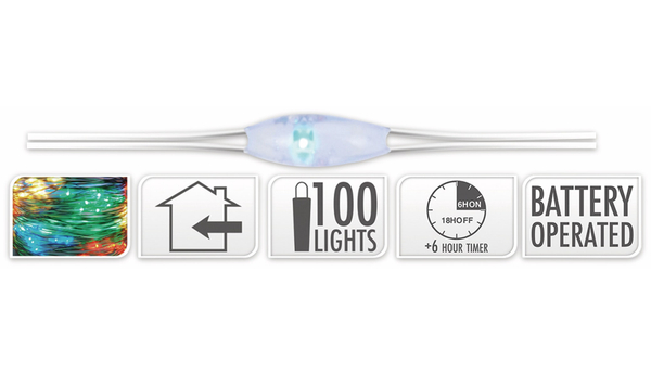 LED-Lichterkette, Silberdraht, 100 LEDs, bunt, Batteriebetrieb, Timer - Produktbild 5