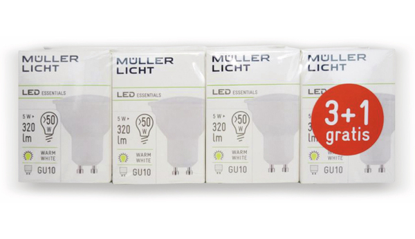 MÜLLER-LICHT LED-Lampe GU10, EEK: G, 5 W, 320 lm, 2700 K, 4 Stück - Produktbild 2