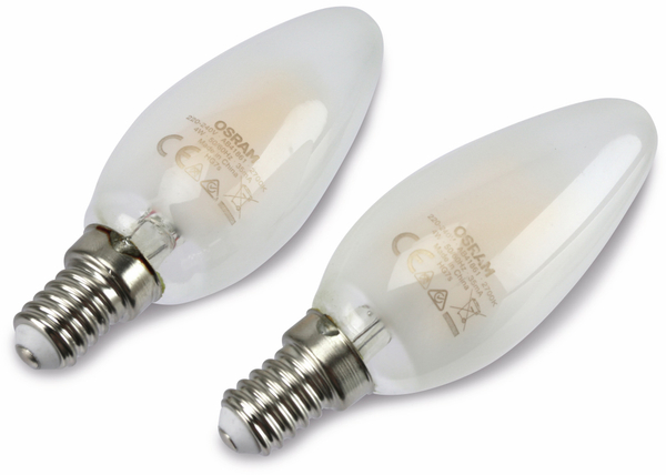 Osram LED-Lampe LED BASE B40, E14, EEK A++, 4 W, 470 lm, 2700 K, 2 Stück - Produktbild 2