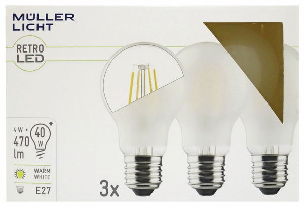 MÜLLER-LICHT LED-Lampe E27, EEK: E, 4 W, 470 lm, 2700 K, matt, 3 Stück - Produktbild 2