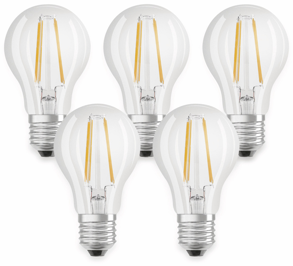 OSRAM LED-Lampe BASE CLASSIC A, E27, EEK: E, 7 W, 806 lm, 2700 K, 5 Stk.