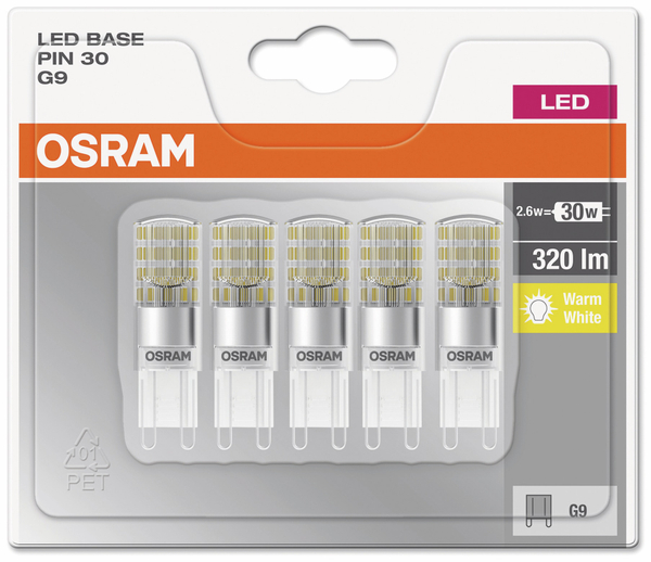 Osram LED-Lampe G9, EEK: A++, 2,6 W, 320 lm, 2700 K, 5 Stück - Produktbild 3