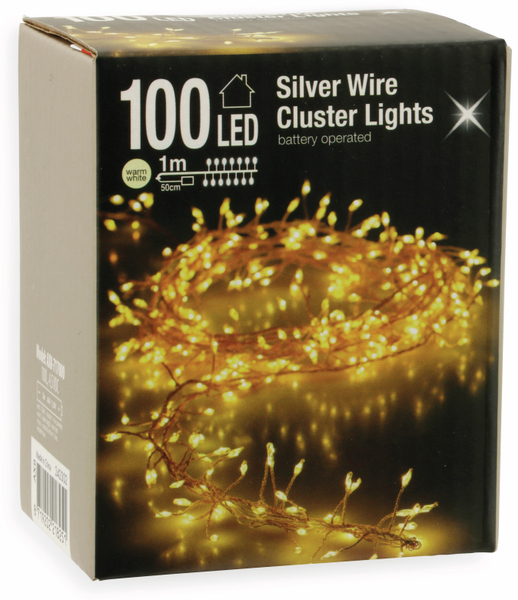 LED-Büschellichterkette Silberdraht, 100 LEDs, warmweiß, Batterbetrieb - Produktbild 2