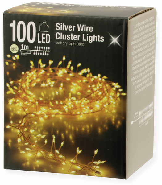 LED-Büschellichterkette Silberdraht, 100 LEDs, warmweiß, Batterbetrieb - Produktbild 3