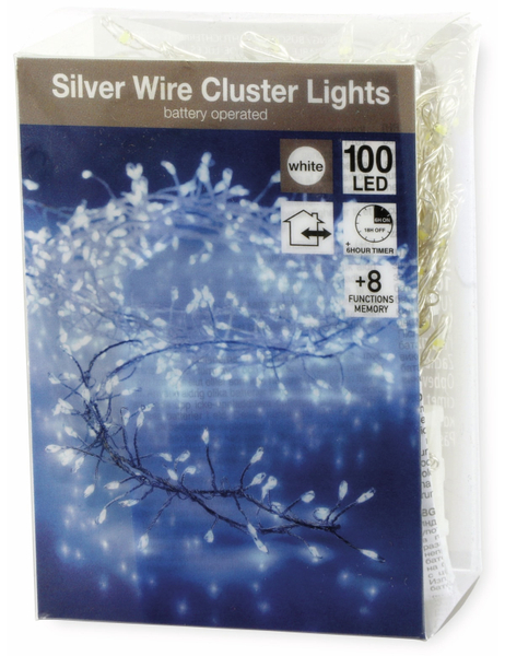 LED-Cluster-Lichterterkette Draht, 100 LEDs, kaltweiß, Batteriebetieb,Timer - Produktbild 3