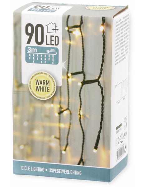 LED-Lichterkette Vorhang, 90 LEDs, warmweiß, 230V~, IP44, 3 m - Produktbild 3