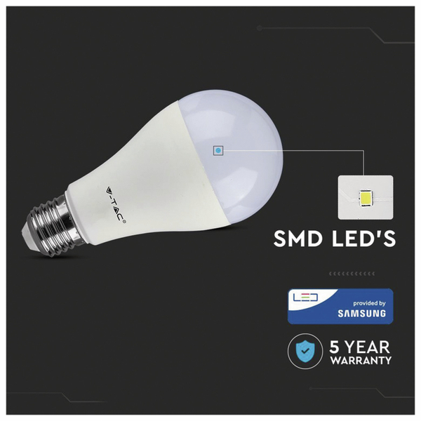 V-TAC LED-Lampe VT 215 (159), E27, EEK: G, 15 W, 1250 lm, 3000 K - Produktbild 4