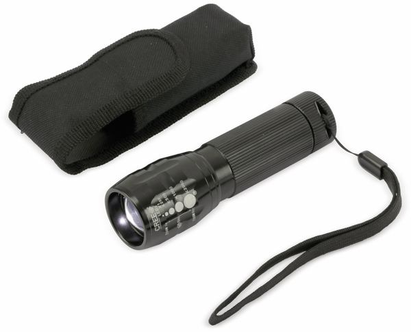 LED-Taschenlampe, Alu, 5 W CREE LED, 3xMicro, schwarz, B-Ware