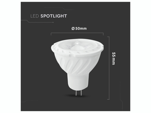 V-TAC LED-Lampe VT-257 (204), GU5,3, EEK: G, 6,5 W, 450 lm, 4000 K - Produktbild 5