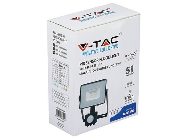 V-TAC LED-Fluter mit Bewegungsmelder VT- 10-S-B, EEK: F, 10 W, 800lm, 3000K, schwarz - Produktbild 3