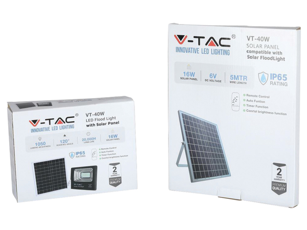 V-TAC Solar LED-Fluter VT-40 mit Fernbedienung, 16 W, 1050 lm, 4000 K, schwarz - Produktbild 5