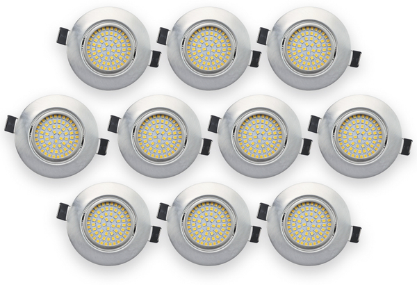 Daylite 10er Set LED-Einbauleuchte EBL-WW, 4 W, 400 lm, 3000 K, Nickel satiniert