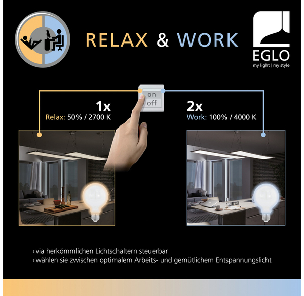 EGLO LED-Deckenleuchte FUEVA-RW, 16,5W, 2200 lm, 2700K, 4000K - Produktbild 3
