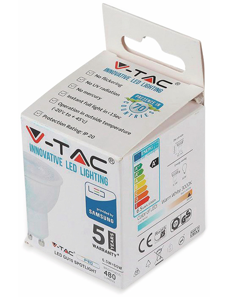 V-TAC LED-Lampe VT-247 (192), GU10, EEK: G, 6,5 W, 480 lm, 3000 K, 10 Stück - Produktbild 4