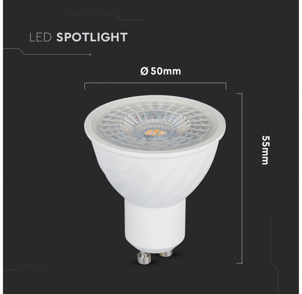 V-TAC LED-Lampe VT-247 (192), GU10, EEK: G, 6,5 W, 480 lm, 3000 K, 10 Stück - Produktbild 5