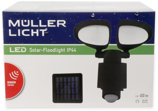 Müller-Licht Solar LED-Fluter mit Bewegungsmelder, 6 W, 400 lm, 6500 K, schwarz - Produktbild 2