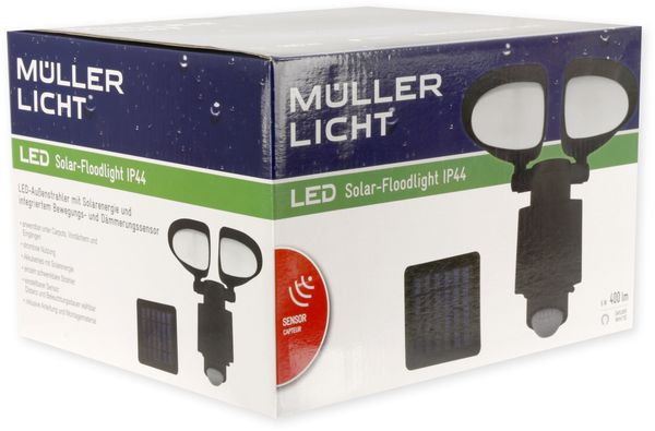 Müller-Licht Solar LED-Fluter mit Bewegungsmelder, 6 W, 400 lm, 6500 K, schwarz - Produktbild 3