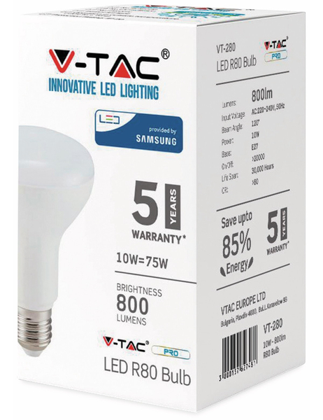V-TAC LED-Lampe VT-280 (136), E27, EEK: F, 10 W, 800 lm, 6400 K - Produktbild 3