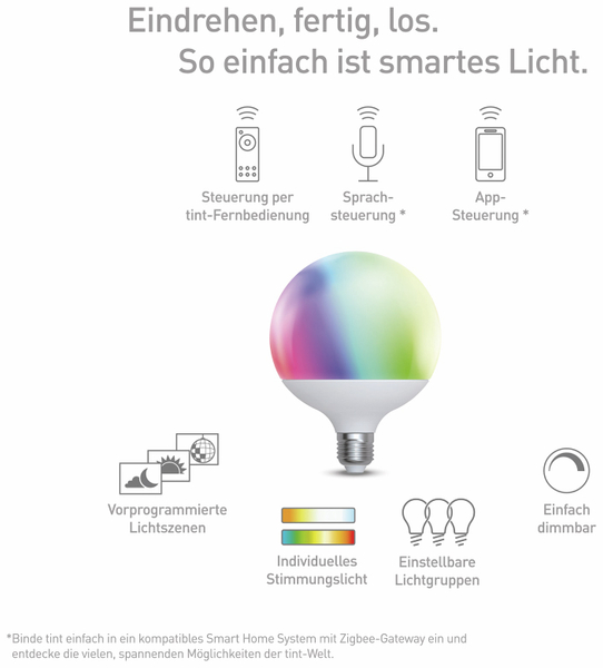 TINT LED-Lampe MüLLER LICHT E27, 15 W, 1520 lm, EEK F, Globe, RGB - Produktbild 3