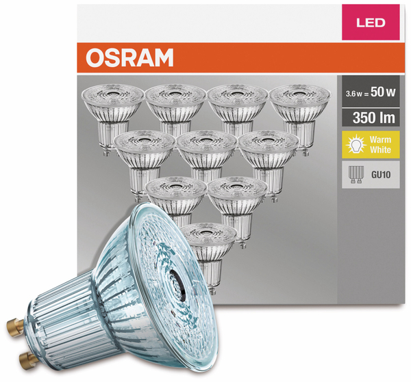 OSRAM LED-Lampe BASE CLASSIC, PAR51, GU10, EEK: F, 4,3 W, 350 lm, 2700 K, 10 Stück - Produktbild 2