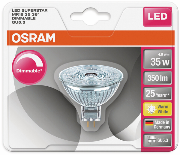 Osram LED-Lampe, GU5.3, A+, 4,90 W, 350 lm, 2700 K - Produktbild 2