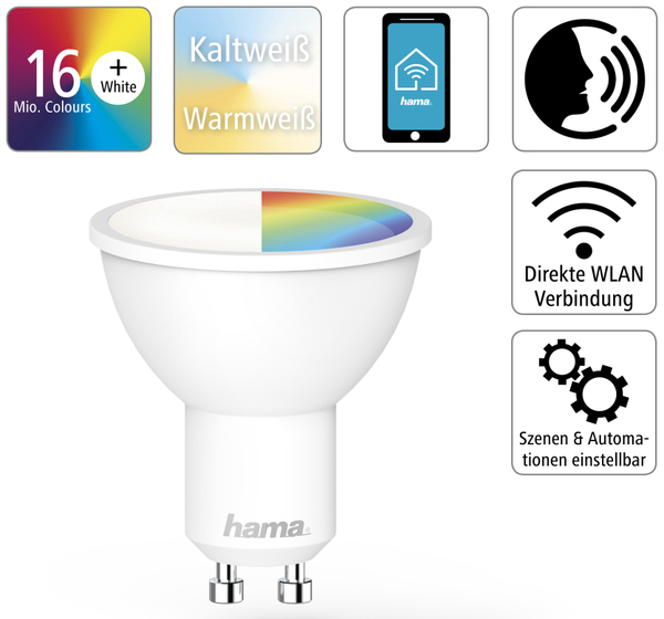 Hama LED-Lampe WLAN, GU10, 5,5 W, EEK: F, 400 lm, RGB + CCT, dimmbar - Produktbild 2