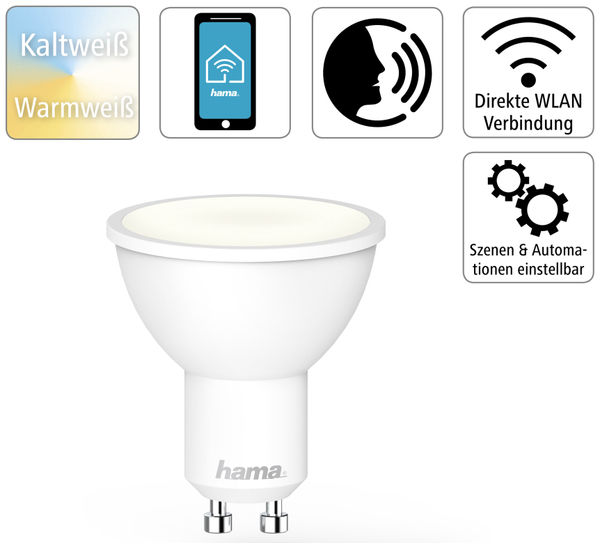 HAMA LED-Lampe, GU10, EEK: G, 5,5 W, 400 lm, WLAN, dimmbar - Produktbild 2