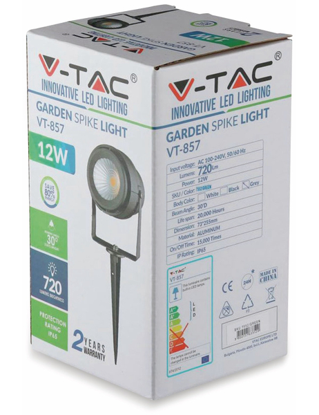 V-TAC LED-Gartenleuchte 857G (7551), EEK: G, 12 W, 720 lm, 4000 K, grau - Produktbild 4