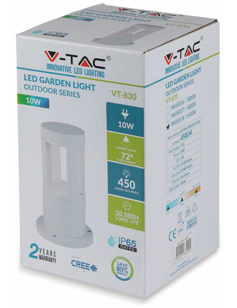 V-TAC LED-Poller-Außenleuchte VT-830, EEK: G, 10 W, 450 lm, weiß, 4000k, 250 mm - Produktbild 7
