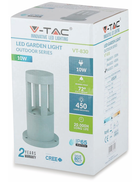 V-TAC LED-Poller-Außenleuchte VT-830, EEK: G, 10 W, 450 lm, grau, 4000k, 250 mm - Produktbild 8
