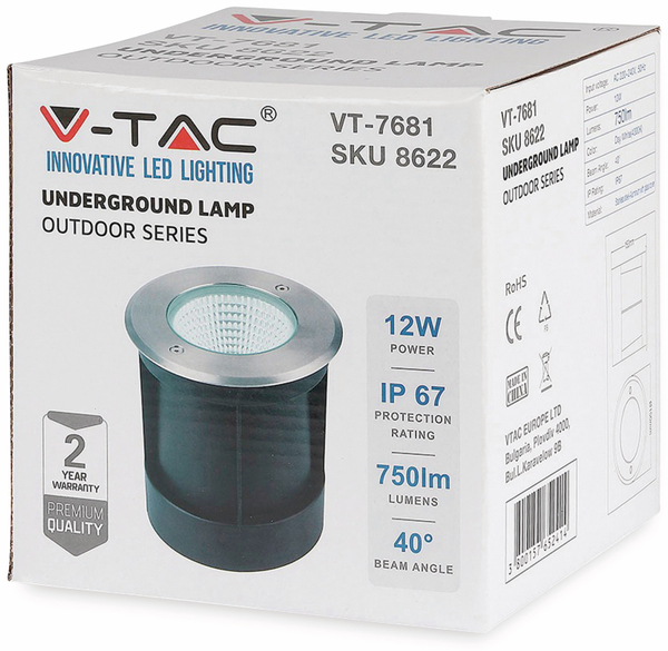 V-TAC LED Bodeneinbauleuchte VT-7681, EEK: G, 12W, 750lm, 4000k, IP67 - Produktbild 4