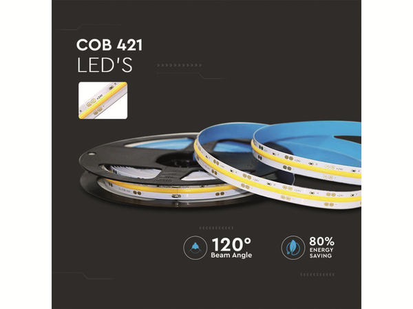 V-TAC LED-Strip VT-COB 421 (2668), 2100 LEDs, EEK: F, 50 W, 24V, 5000 lm, 4000 K, 5 m, IP 20 - Produktbild 4