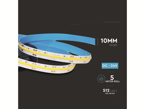 LED-Strip VT-COB 512 (2649), 2560 LEDs, EEK: F, 60 W, 24V, 5000 lm, 3000 K, 5 m, IP 20, 90RA - Produktbild 7
