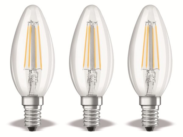 OSRAM LED-Lampe BASE CLASSIC, B40, E14, EEK: E, 4 W, 470 lm, 4000 K, 3 Stück