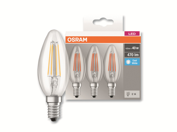 OSRAM LED-Lampe BASE CLASSIC, B40, E14, EEK: E, 4 W, 470 lm, 4000 K, 3 Stück - Produktbild 5