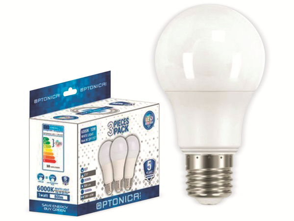 Optonica LED-Lampe E27, EEK F, 9 W, 806 lm, 6000K, 3er Set