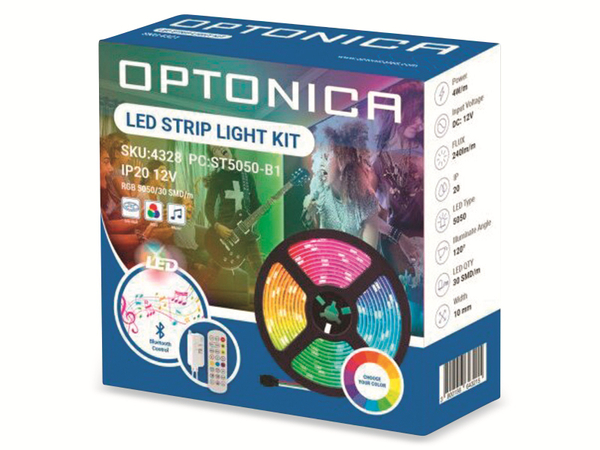 OPTONICA LED-Strip, RGB 4328, 12 V, 30 LEDs, EEK: F, 12 W, 1200 lm, mit Fernbedienung, App, 5 m - Produktbild 7