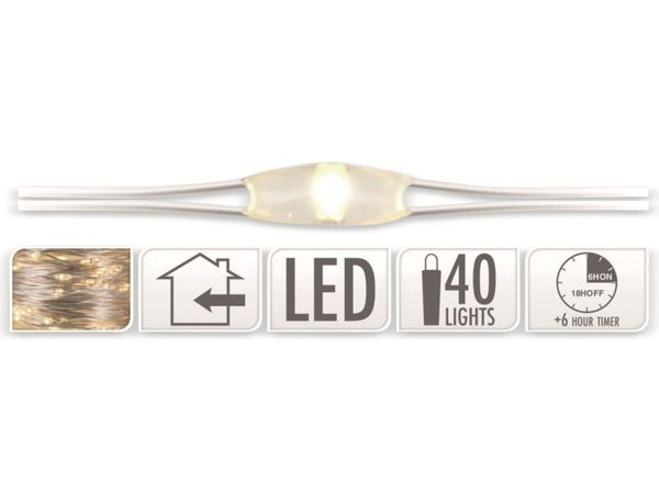 Grundig LED-Lichterkette Silberdraht, 40 LEDs, warmweiß, Batteriebetrieb, Timer - Produktbild 2