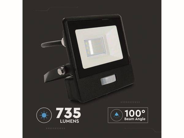 V-TAC LED-Fluter, Bewegungsmelder VT-118S-1 (20281) EEK: F, 10W, 735 lm, 4000K, schwarz - Produktbild 5